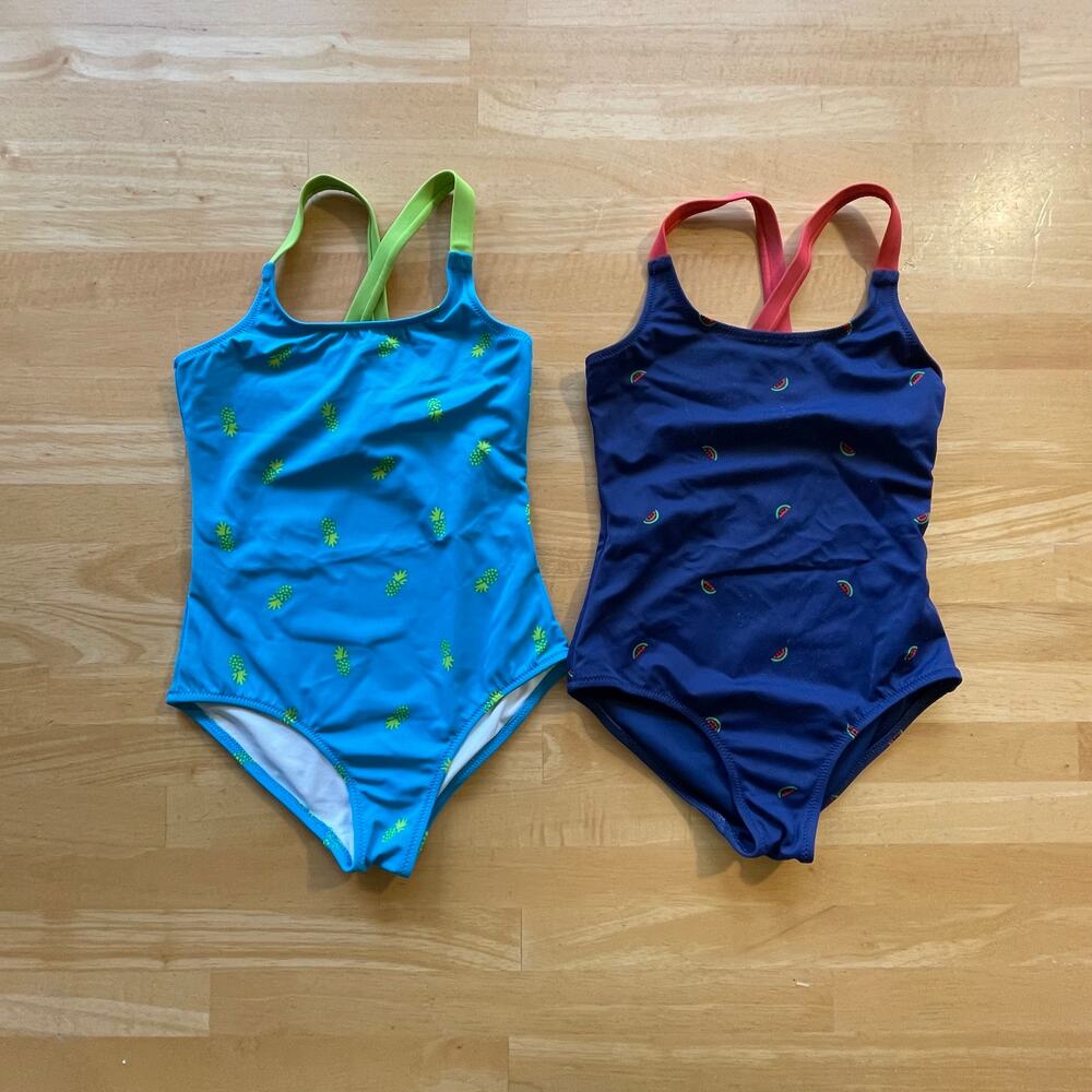 Girls Swimsuits Blue Rainbows Pinapples Amazon Essentials XS (5) Good Condition